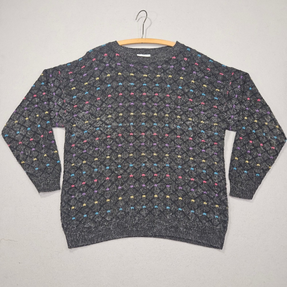 VTG Across America Knit Maven Sweater Crewneck Confetti Fleck Grey Sz L XL